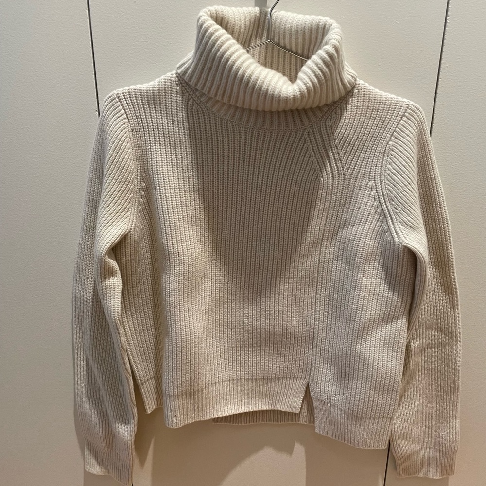 NWT Proenza Schouler XS L/S Turtleneck w Front Slit- Off White Wool Cashmere Rib